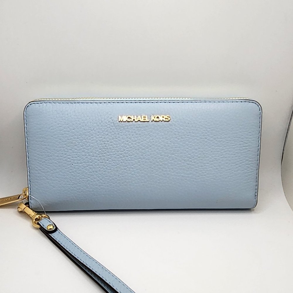 Michael Kors Large Jet Set Travel Continental Wallet Wristlet - Vista Blue - NWT